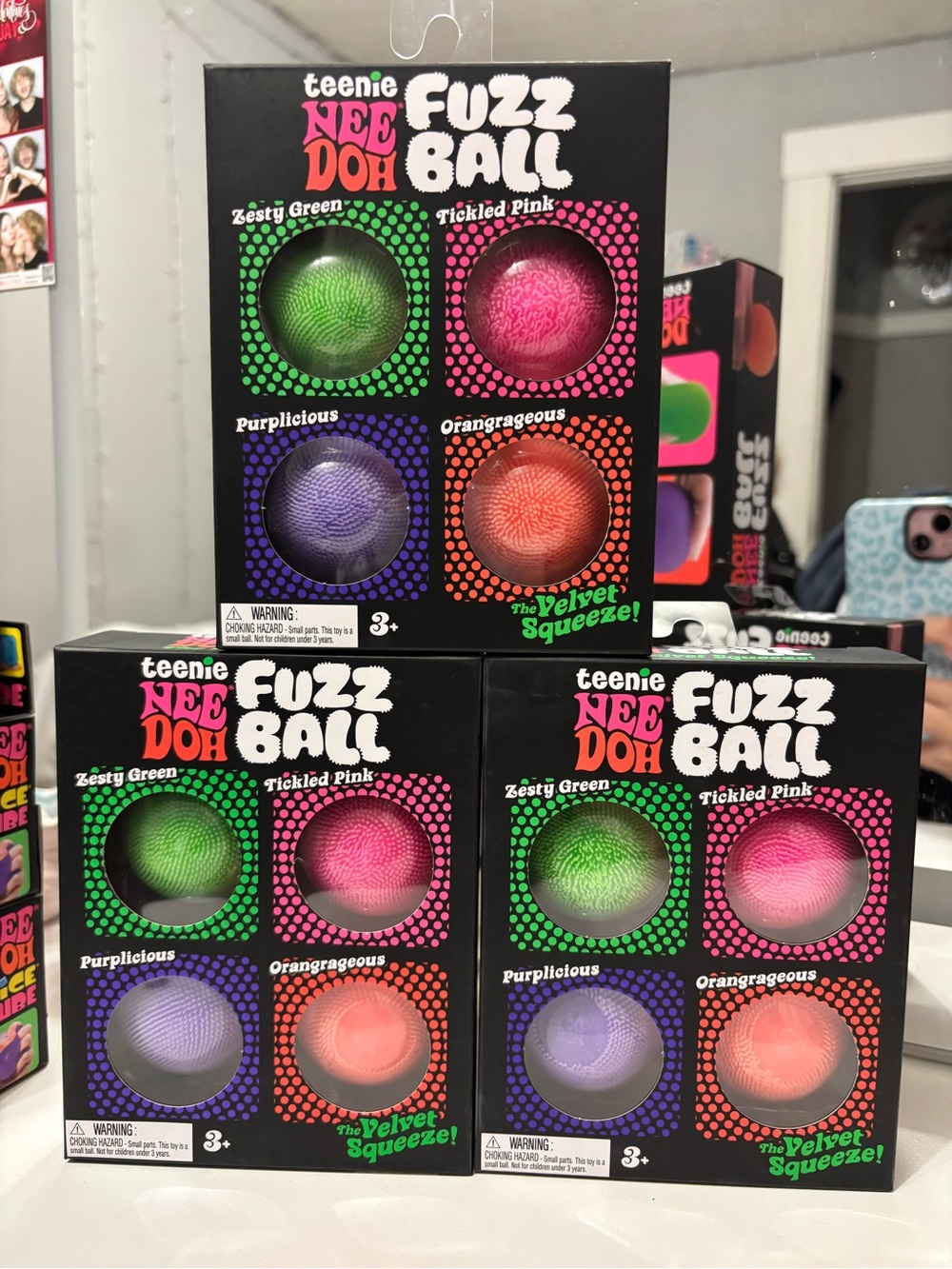 teenie NEE DOH Fuzz Ball 3-Pack - Green Pink Purple Orange